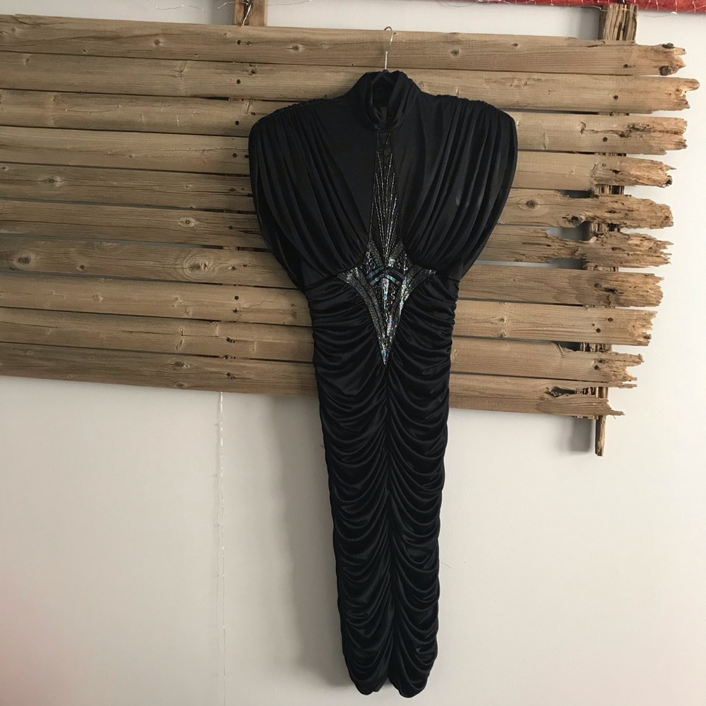 Vintage 1990s–early 2000s beaded dress size XXS/XS black tiny waist minor issues